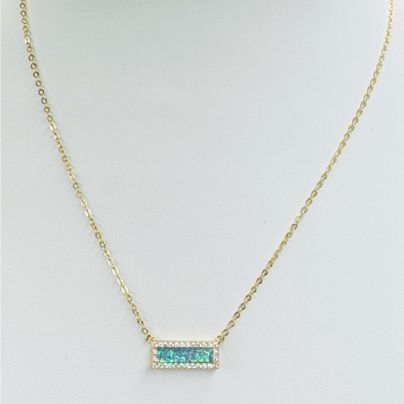 GORGEOUS BLUE & GREEN OPAL ON 14K GOLD & STERLING SILVER NECKLACE - Picture 4 of 4